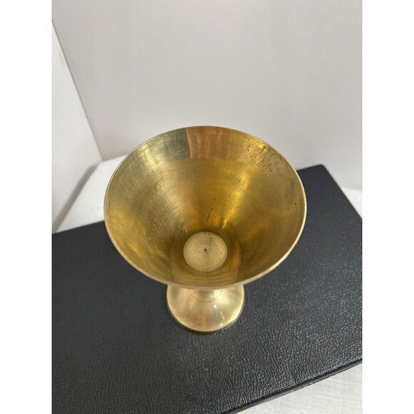 Lot of 2 Unique Hand Carved Brass Vintage  Cups Goblet Star Flower India - Picture 5 of 12